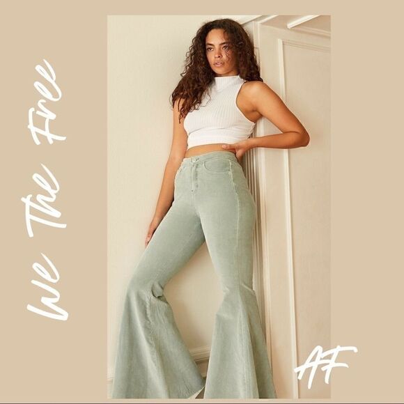 WE THE FREE CURVY HIGH-RISE BACK LACE CORDS MOSS - Picture 1 of 6